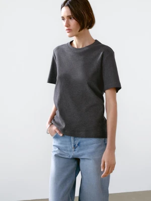 Koszulka Ze 100% Bawełny Z Okrągłym Dekoltem - Szary Antracytowy - - Massimo Dutti - Kobieta