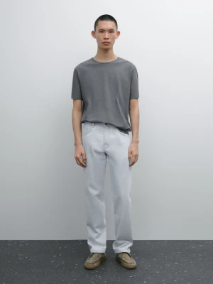 Koszulka Ze 100% Bawełny Z Ozdobnej Tkaniny - Stalowy - - Massimo Dutti - Mężczyzna