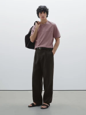 Koszulka Ze 100% Bawełny Z Ozdobnym Szwem - Fioletowy - - Massimo Dutti - Mężczyzna