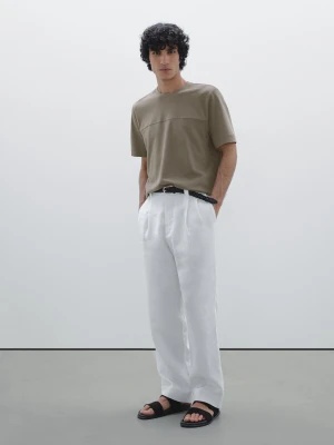 Koszulka Ze 100% Bawełny Z Ozdobnym Szwem - Szary - - Massimo Dutti - Mężczyzna