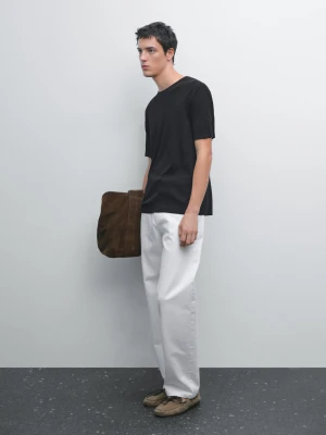 Koszulka Ze 100% Bawełny Z Prążkowanym Wykończeniem - Czarny - - Massimo Dutti - Mężczyzna