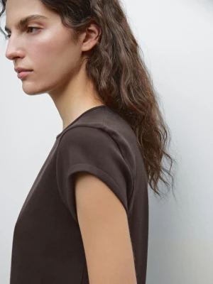 Koszulka Ze 100% Bawełny Z Zaokrąglonym Dołem - Brązowy - - Massimo Dutti - Kobieta