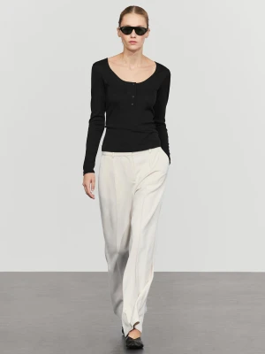 Koszulka Ze 100% Bawełny Z Zapięciem Na Guziki - Czarny - Massimo Dutti - Female