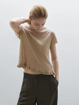 Koszulka Ze 100% Lnu Z Falbaną U Dołu - Popielaty - - Massimo Dutti - Kobieta
