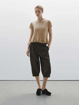 Koszulka Ze 100% Lnu Z Falbaną U Dołu - Popielaty - - Massimo Dutti - Kobieta