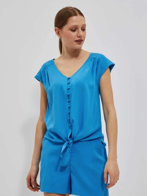 Koszulowa bluzka z wiązaniem lazurowa Moodo
