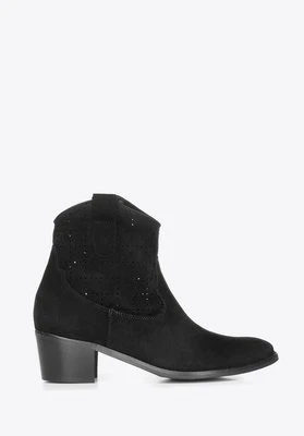 Kowbojki z zamszu ażurowe czarne Wittchen