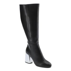 Kozaki damskie Grace, gładka cholewka o wysokim kroju prosty minimalistyczny design stabilny obcas, czarne, 2353