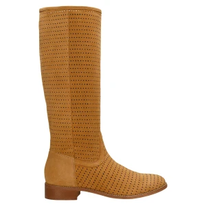 Jasnobrązowe kozaki damskie z ozdobnym ażurowaniem 71071-63 Wojas
