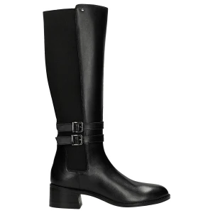 Czarne skórzane kozaki z ozdobnymi klamrami 71144-81 Wojas