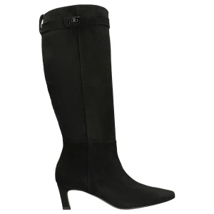 Czarne welurowe kozaki na niskiej szpilce 71146-61 Wojas