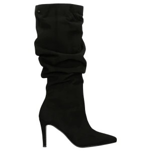 Czarne kozaki damskie na szpilce z marszczona cholewka 71125-61 Wojas