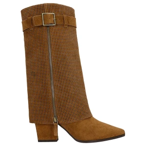 Brązowe kozaki damskie z ażurowa cholewka 71153-63 Wojas