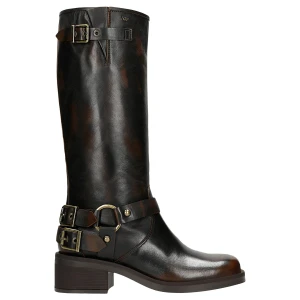 Brązowe kozaki damskie biker z klamrami i przetarciami 71058-92 Wojas