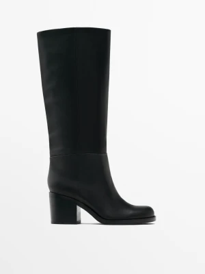 Kozaki Na Klockowym Obcasie - Czarny - - Massimo Dutti - Kobieta