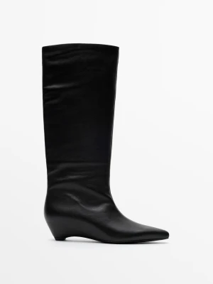Kozaki Na Koturnie Ze Skóry - Czarny - Massimo Dutti - Female
