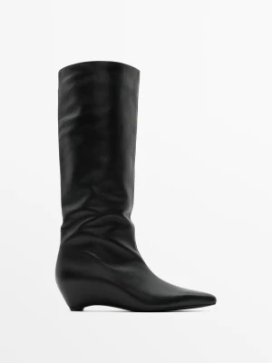 Kozaki Na Koturnie Ze Skóry - Czarny - Massimo Dutti - Female