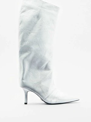 Kozaki na obcasie New Minimal Shape z marszczonej skóry PATRIZIA PEPE