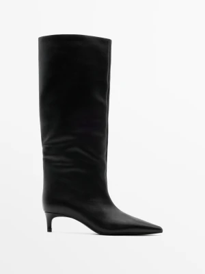 Kozaki Na Obcasie — Skóra Soft - Czarny - Massimo Dutti - Female