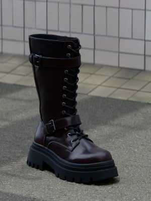 Kozaki sznurowane Even&Odd Wide Fit By Zalando bordowy