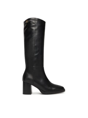 Kozaki Tommy Hilfiger Stacked Heel Leather Long Boot FW0FW08865 Czarny