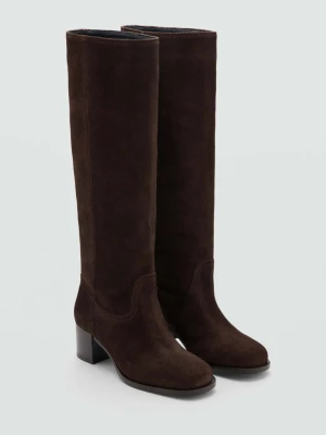 Kozaki z dwoiny na obcasie czekoladowy - Kobieta - - MANGO