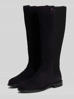 Kozaki z naturalnej skóry z wyhaftowanym logo Tommy Hilfiger Ciemnoniebieski