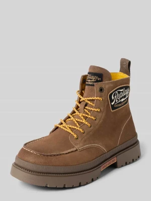 Kozaki ze skóry z detalami z logo model 'SANDTOWN' Replay Camel