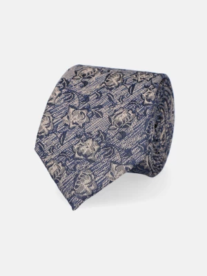 Krawat Beżowo-Granatowy w Kwiaty Lancerto