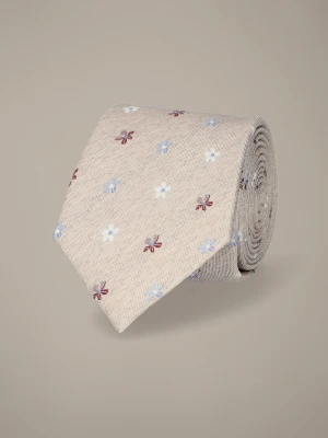 Krawat Beżowy Jedwabny w Kwiaty Lancerto