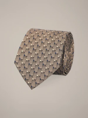Krawat Beżowy Jedwabny Wzór Geometryczny Lancerto