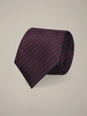 Krawat Bordowo-Granatowy Wzór Geometryczny Lancerto