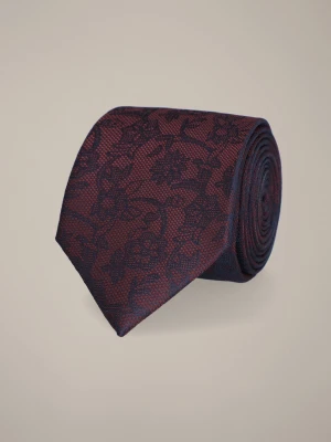 Krawat Bordowo-Granatowy Wzór w Kwiaty Lancerto