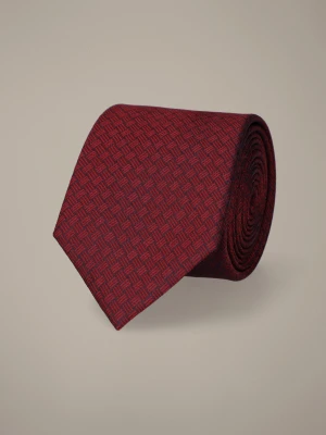 Krawat Bordowy Jedwabny Wzór Geometryczny Lancerto