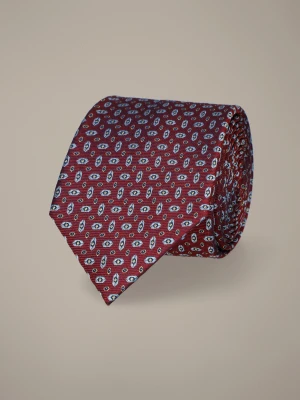 Krawat Bordowy Jedwabny Wzór Lancerto