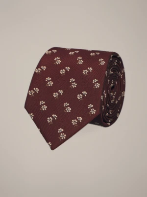 Krawat Bordowy Wzór w Kwiaty Lancerto