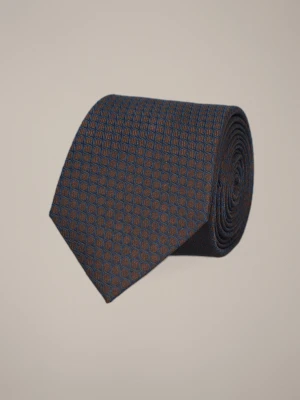 Krawat Brązowo-Granatowy Jedwabny Wzór Lancerto