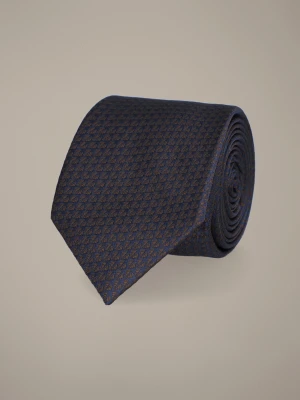 Krawat Brązowo-Granatowy Wzór Geometryczny Lancerto