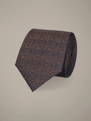 Krawat Brązowo-Granatowy Wzór Lancerto