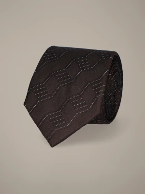 Krawat Brązowy Jedwabny Wzór Geometryczny Lancerto