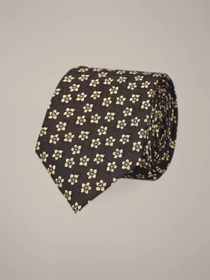 Krawat Brązowy w Drobne Kwiaty Lancerto