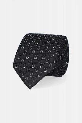 Krawat Czarny Jedwabny Wzór Geometryczny Lancerto