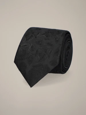 Krawat Czarny Wzór w Liście Lancerto