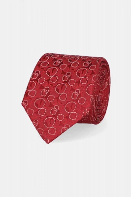 Krawat Czerwony Jedwabny Wzór Geometryczny Lancerto