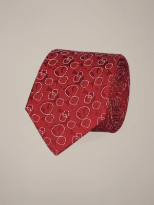 Krawat Czerwony Jedwabny Wzór Geometryczny Lancerto