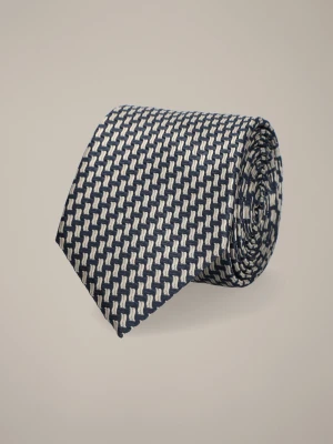 Krawat Granatowo-Beżowy Wzór Geometryczny Lancerto