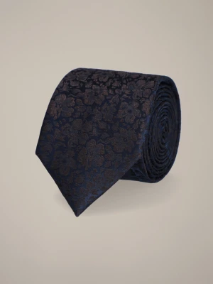 Krawat Granatowo-Brązowy Wzór w Kwiaty Lancerto