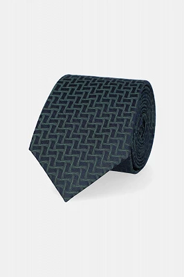 Krawat Granatowo-Zielony Jedwabny Wzór Geometryczny Lancerto