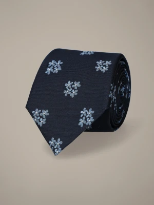 Krawat Granatowy Jedwabny w Kwiaty Lancerto