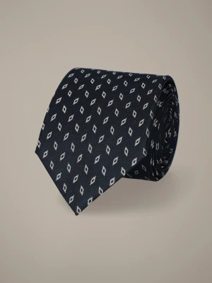 Krawat Granatowy Jedwabny Wzór Geometryczny Lancerto